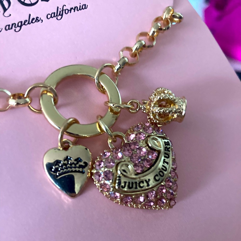 Super Cute Pink Rhinestone Juicy Couture Charm Necklace